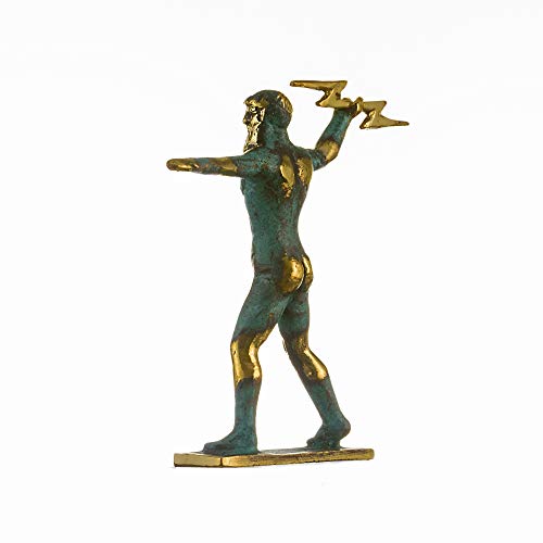 Zeus Thunder Handmade Statue Greek King God Sculpture Solid Bronze Figurine Miniature 5.11" #TOP4