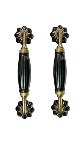 Image of Maison Belle Ceramic Door Handle Gold Antique Finish - (Size 7 Inch, White - Multi Flower Hand Painted) - Hole to Hole 5 INCH (Pack of 1) (Black Gold - 8.5 INCH)