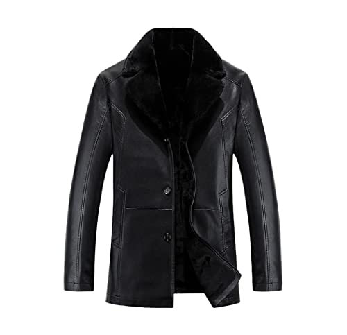 Veste d'hiver en cuir homme noir L protégeant du froid grâce à sa doublure épaisse