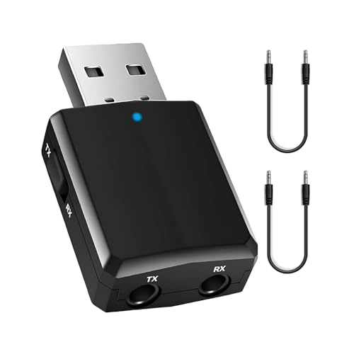 iJiZuo Adaptador Bluetooth USB 5.0, con Audio Inalámbrico 3.5MM Cable, Transmisor Receptor Bluetooth 3-en-1, para PC/TV/Auriculares/Altavoces/Radio(Negro)