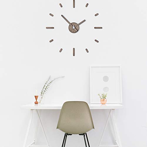 Presentime & Co 3D Large Frameless Diy Wall Clock 3D Stickers For Modern Office/Home Decoration, Light Gray Oak Style, 2Nd Gen, 12 Pcs Hour Markers #TOP5