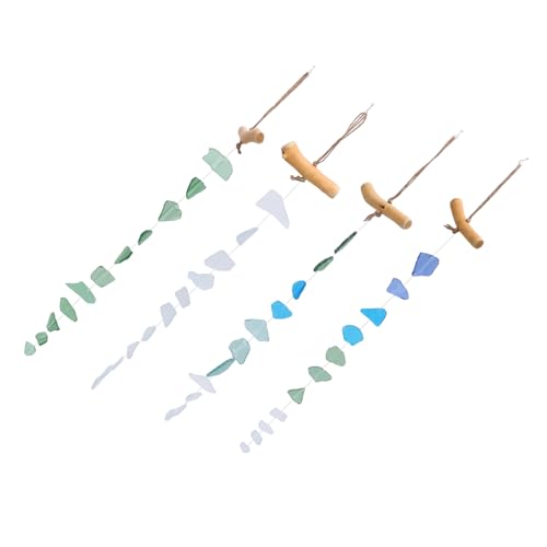 ZAICOLER Wind, 4pcs Sea Glass and Driftwood for Kids, Cute Handmade Retro Window Hanging Windchimes Bell Outside Yard Home Porch Decoration