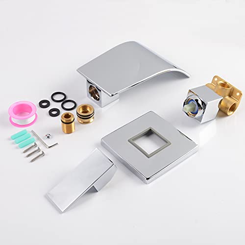 Kaphome Waterfall Faucet Wall Mount,Brass Bathroom Waterfall Tub Faucet,Wall Mounted Bathtub Filler Tap,Chrome,Khbpc01U #TOP6