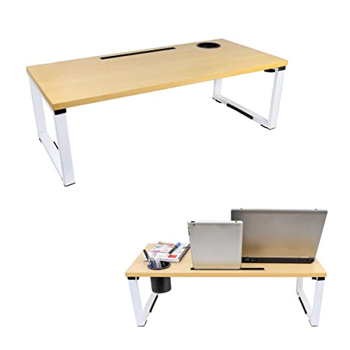 Image of Isomars Bed Desk /Floor Desk 76cm x 35.5cm (30 inch x 14 inch) Laptop Study Table for Work from Home, Online Classes, Card Games and Kid's Activities (Wooden)