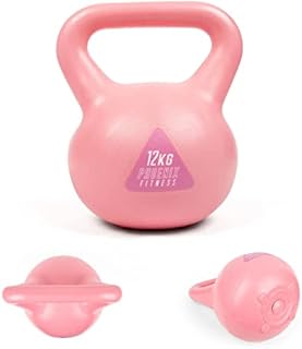 Phoenix Fitness Vinyl Kettlebell - Heavy Weight Kettle Bell for Home Gym Workout Equipment Strength Fitness Pilates Weight Training - Various Weights - Pink