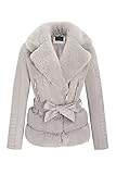 Bellivera Women Faux Suede Leather Jacket Motorcycle Coat Biker Sherpa-Lined Outerwear 8831A Gray XL