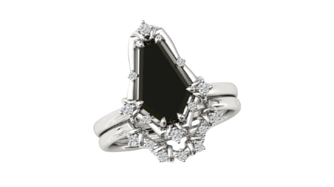 Vintage 1.00 CT Coffin Shaped Black Onyx Engagement Ring For Women Coffin Shaped Wedding Ring Set Coffin Cut Gemstone Ring Set Anniversary Ring Set