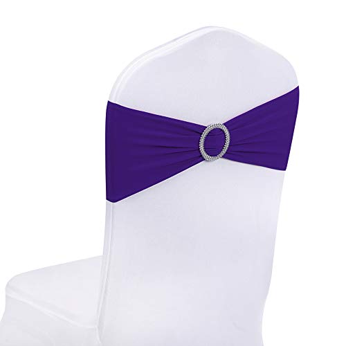 Peomeise 25pcs Purple Spandex Chair Sashes with Buckle Slider for