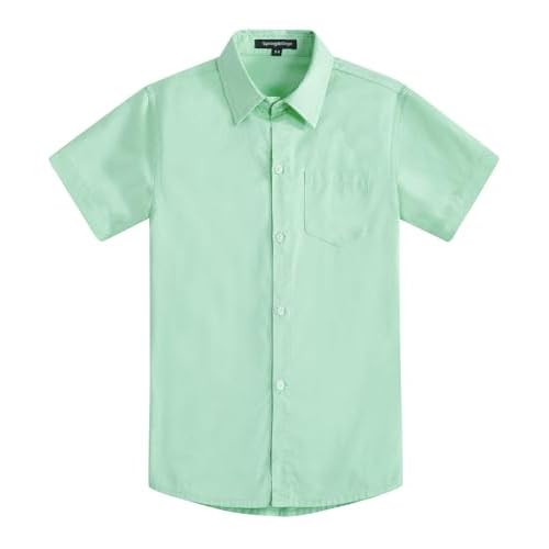 Spring&Gege Boys Cotton Dress Shirt Button Down Kids Short Sleeve Uniform Solid…
