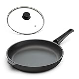 Hoffmann Aluguss Bratpfanne 28 cm Induktion mit Deckel 4,5 cm Innenhöhe I Made in Germany I Hoher Rand I Abnehmbarer Griff I Antihaft beschichtet I Induktionspfanne für Bartkartoffeln Fisch Fleisch