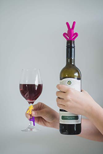 Conjunto 7 peças rolha para vinho e identificadores de taça abraço Descomplica, Multicolor, Brinox