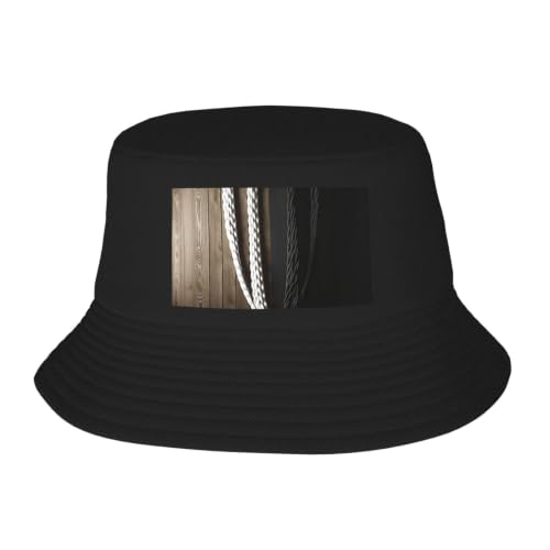 Black and White Rope Sun Hats for Men Women Bucket Hat Foldable Wide Brim Outdoor Vacation Boonie Beach Caps