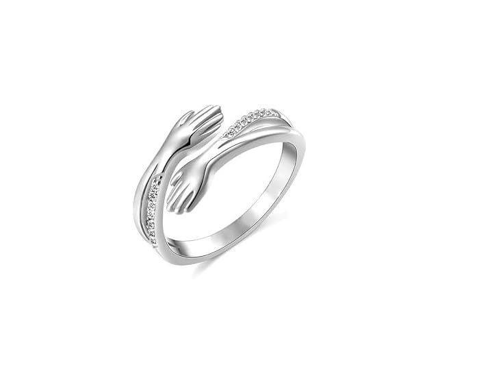 Paavni 925 Pure Sterling Silver Hug Ring Or Carved Hand Ring With White Cz Stones For Girls, Women | Adjustable In Size | Gift For Her (B0D7TH8JPX) Amazon Price History, Amazon Price Tracker