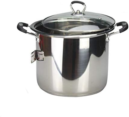 Stainless Steel Induction Stock Pot with Glass Lid Finish Deep Glass Lid Stock Pot Cooking Pot Induction Base Bottom with Soft Insulated Handles (28cm - 13.5L)