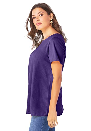 Roamans Women's Plus Size Swing Ultimate Tee With Keyhole Back Short Sleeve T-Shirt - 3X, White #TOP3