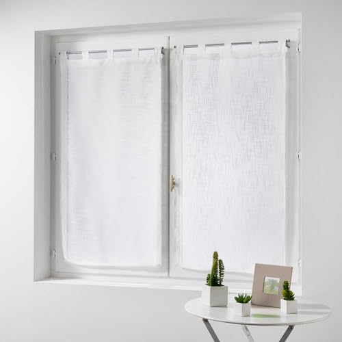 Douceur d'Intérieur Haltona Paire Droite Passants Effet Lin Tisse Haltona Polyester, Blanc, 120x60 cm