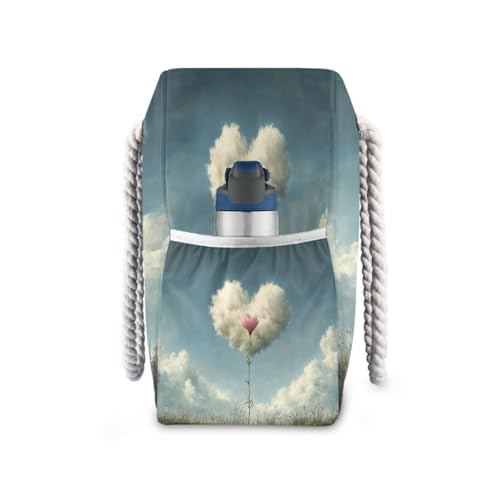 Heart Shape Cloud Beach Bag & Travel Tote Bag Large Sandproof with Zipper Closure, Wet Pouch for Swim Gym Travel, Lightweight Foldable Outdoor Bag3