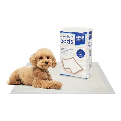Harbour Housewares Disposable Puppy Pads - 60cm x 60cm - 25x Large Absorbent Puppy Training Pads Leak-Proof Pee Pads for Dogs, Cats, Kittens Potty Training Mats