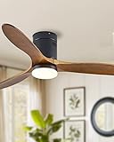 Siljoy 52" Ceiling Fan with Lights Remote Control, 3 Blade Flush Mount Ceiling Fan Reversible Noisel