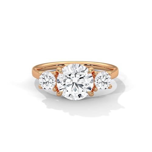 House of Hue 925 Sterling Silver Rose Gold Plated Solitaire Ring With Round Lab-Grown Diamond, 0.50 ct. Center