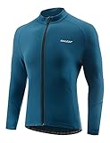 BALEAF Men's Thermal Cycling Jersey Long Sleeve Fleece Cycling Jacket Winter Full Zip Water-Resistant Lightweight Running Blue L