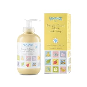 L’AMANDE – Detergente Neonato e Bambini per Corpo e Capelli con Estratto di Mimosa, Bagnoschiuma Delicato, Ideale per Bagnetto ad Azione Emolliente e Idratante Corpo – Enfant, 250 ml