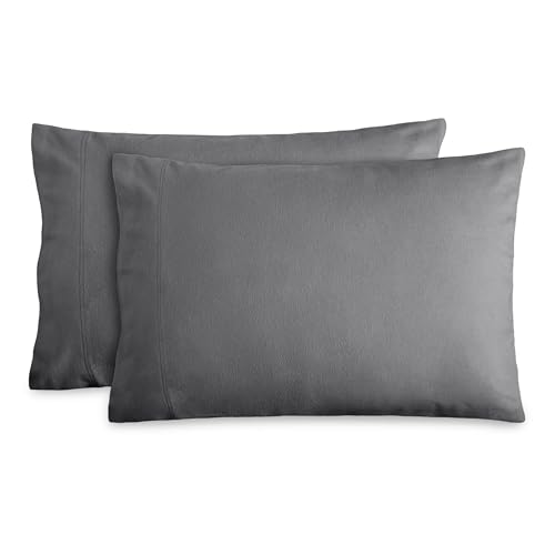 Bare Home Flannel Standard Pillowcases Set of 2 - 100% Cotton - Velvety Soft & Cozy - Double Brushed Heavyweight Flannel Pillowcases (Standard Pillowcase Set of 2, Grey)