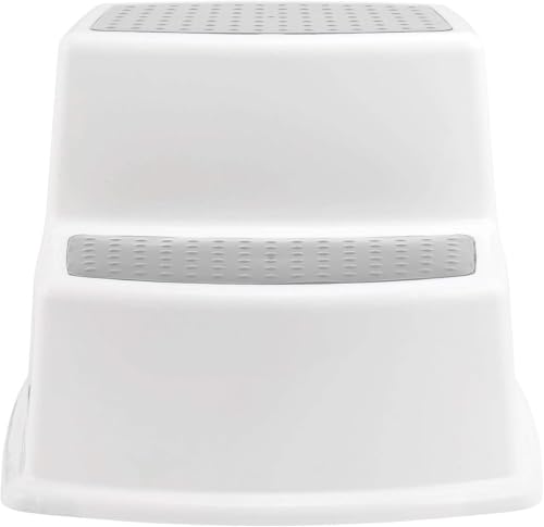 سكاي-تاتش مقعد للاطفال الصغار لحوض الحمام والمرحاض للتدريب على استخدام النونية، مصنوع من البلاستيك غير القابل للانزلاق للاطفال الرضع، رمادي وابيض، 30.9 × 33.5 × 22.9 سم