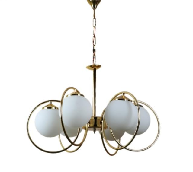 Prop It Up Mid-Century Modern Chandelier, Brass Finish, 6 Globes, 60W 2