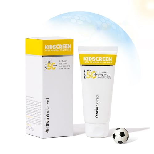 Image of SkinInspired Kidscreen (2-18 yrs) 100% Mineral Sunscreen for Kids | SPF 50+ PA++++ | Broad Spectrum UVA & UVB Protection | Water & Sweat Resistant | Vitamin E & Pro Vitamin B5 | Non-Greasy | 50GM