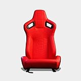 M MODAUTO Semibaquet S.E Cuero Rojo/Textura en Forma de Serpiente y Respaldo F.Carbono,Semibaquet Deportivo,Adaptable para Coches,Ríeles Incluidos,para Coche y Simulador de Conducción (N750,R)
