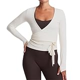 camisa cruzada adelante Combina: Camisas cruzadas for mujer, blusas con lazo for mujer, combinan bien con tus pantalones de tiro alto favoritos, como jeans, pantalones ajustados, leggings, pantalones cortos, zapatillas deportivas, zapatos planos o tacones altos.