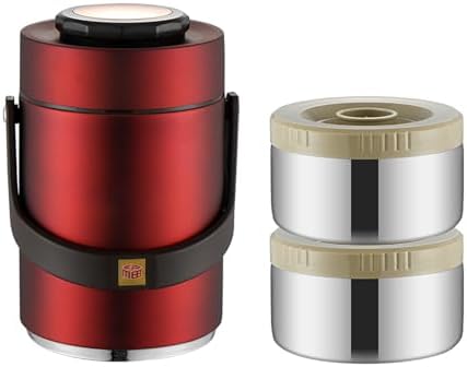 Thermal Soup Box, Large Food Thermal Tank, Thermal Bento Box, Thermal Lunch Jar, Stainless Steel, Large Capacity, 304 Stainless Steel, Thermal Lunch Box, 2-Tier, 3-Tier, Vacuum Bento Box, Leak Proof, Work Sports, School, Food Pot 1.5 L, Red