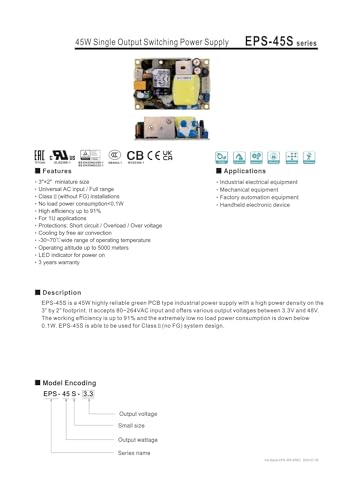 Alimentation de commutation unique 45W EPS-45S bloc de courant continu de précision - 3