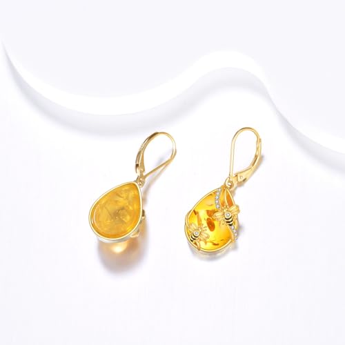 Image of LUHE Bee Earrings for Women 925 Sterling Silver Bumble Earrings with Honeycomb Honeybee Jewelry Dangle Gifts for Women