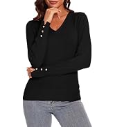 Spicy Sandia Women's V Neck Sweaters Long Sleeve Lightweight Pullover Knit Shirt Essential Top Dr...