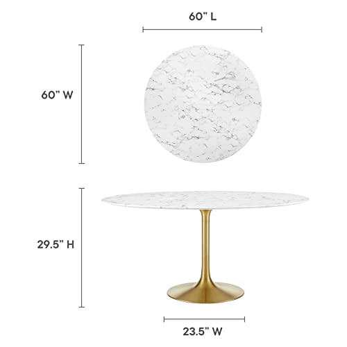 Image of Modway Lippa 60 inch Mid-Century Dining Table with Round Artificial Marble Top in Gold White