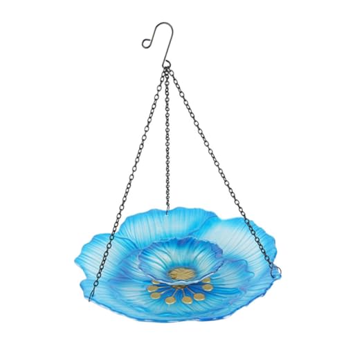Happyyami comedero para pájaros comederos Salvaje baño para pájaros al Aire Libre Bird Feeder comedero pajaros Exterior comedero para colibríes contenedor de Agua para pájaros Planchar Blue