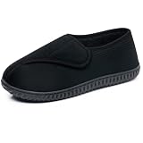 Git-up Men Memory Foam Diabetic Slippers Adjustable Arthritis Edema Swollen Feet Wide House Shoes Comfy Soft Non-Slip Plus Size Indoor Outdoor Slipper,Black,13 D(M).
