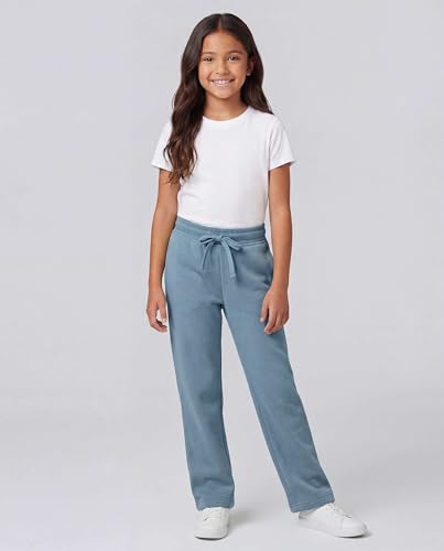 Image of Real Essentials 3 Pack: Girls' Fleece Open Bottom Soft Athletic Performance Casual Sweatpants(Ages 7-16)