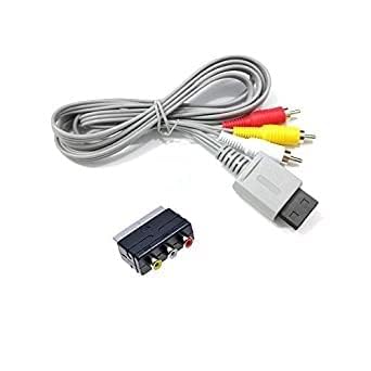 WICAREYO 1.8M Audio Video AV Composite Cable with 3RCA to Scart Adapter AV Cable Converter Switcher for Wii Wii U Console