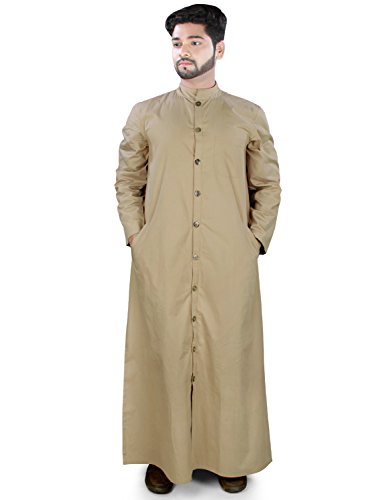 Mybatua Islamic Men’s Clothing Jubbah, Full Front Open Galabiyya In Khaki (X-Large) #TOP4