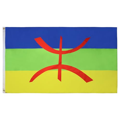 AZ FLAG - Drapeau Kabylie - 150x90 cm - Drapeau Kabyle - Algérie Berbère 100% Polyester Avec Oeillets Métalliques Intégrés - Pavillon 110 g