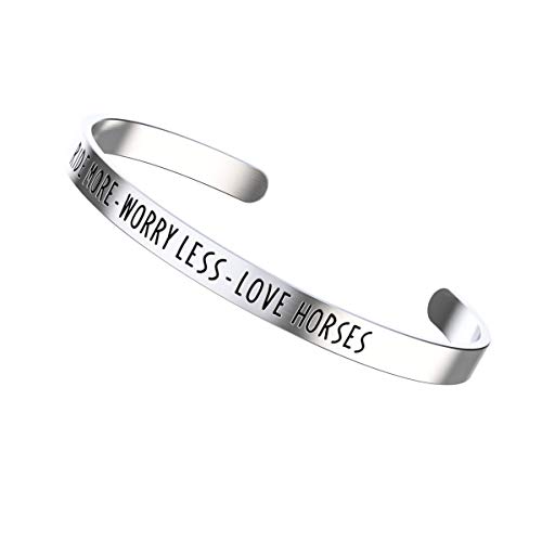 Happy Kisses Horse Bracelet – Horse Gift for Horseback Riders – “Ride More – Worry Less – Love Horses”, Cute Cuff for Women & Girls4