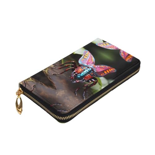 Leather Wallet 7.48 x 4.13 in - Stylish and Durable Wallet for Women with Multiple Compartments and Zipper Design Strange Insects Pattern3