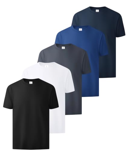 Image of Little Beauty 5 Pack Men's T-Shirts Crew Neck Short Sleeve Cotton Tee Casual Summer Tops