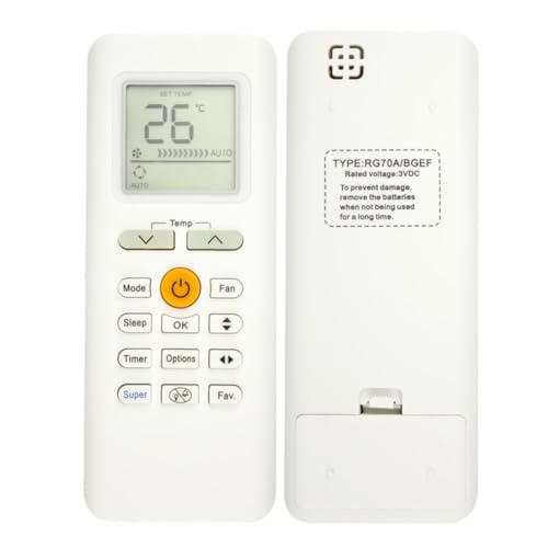 Vilgftyiet Baite - Mando a distancia de repuesto para aire acondicionado Midea, compatible con RG70A/BGEF, RG70E/C/F, interfaz inglesa, construcción ABS, 14 x 6 x 3 cm, color blanco