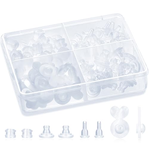 YixNahz 92 Pcs Clear Silicone Earring Backs Set, 4 Styles Hypoallergenic Soft Earring Lifters Backs for Heavy Earrings and Droopy Ears, Rubber Replacement Earrings Backs for Studs, Hoops, Dangles