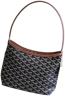 Women's Genuine Leather Hobo Bag with PVC Coated Canvas Print, Shoulder Handbag, Crossbody Purse