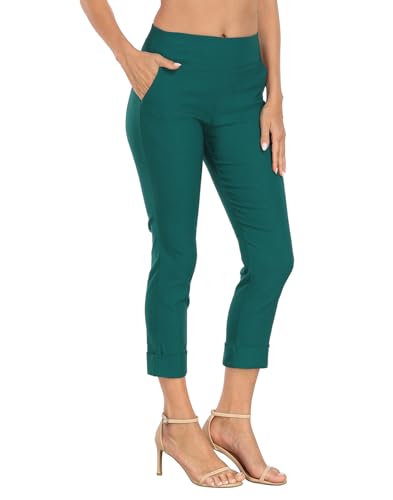 Image of HDE Pull On Capri Pants for Women with Pockets Elastic Waist Cropped Work Pants